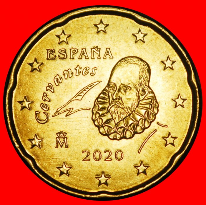  Ⰺ NORDIC GOLD (1999-2026): SPAIN ★ 20 EURO CENTS 2020 Cervantes (1547-1616)! ★LOW START★ NO RESERVE!   