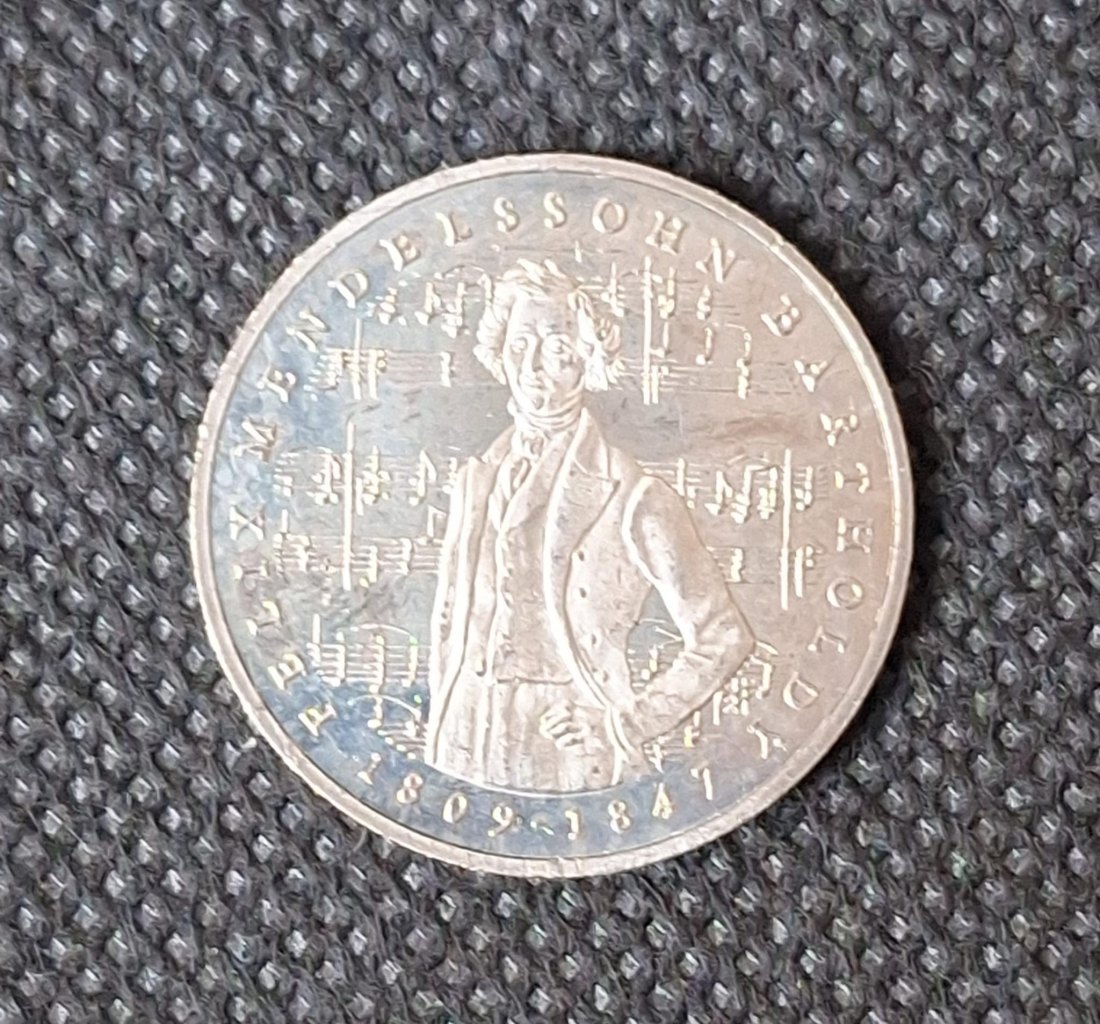  BRD Gedenkmünze 5 DM 1984 J, Felix Mendelssohn Bartholdy in bankfrisch/Stempelglanz   