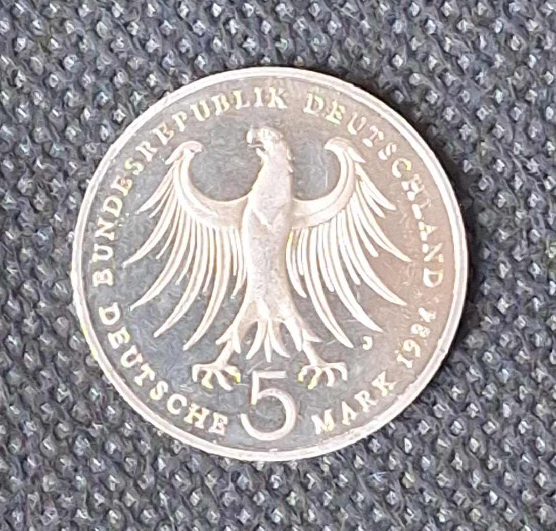  BRD Gedenkmünze 5 DM 1984 J, Felix Mendelssohn Bartholdy in bankfrisch/Stempelglanz   