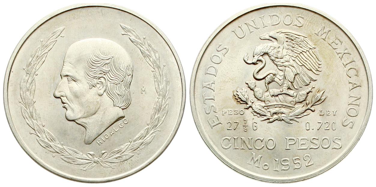  Mexiko: 5 Pesos 1952, Silber, näheres unten!   