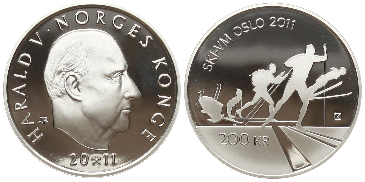  Norwegen: Harald V., 200 Kroner 2011, 1/2 Unze Feinsilber, SELTEN!   