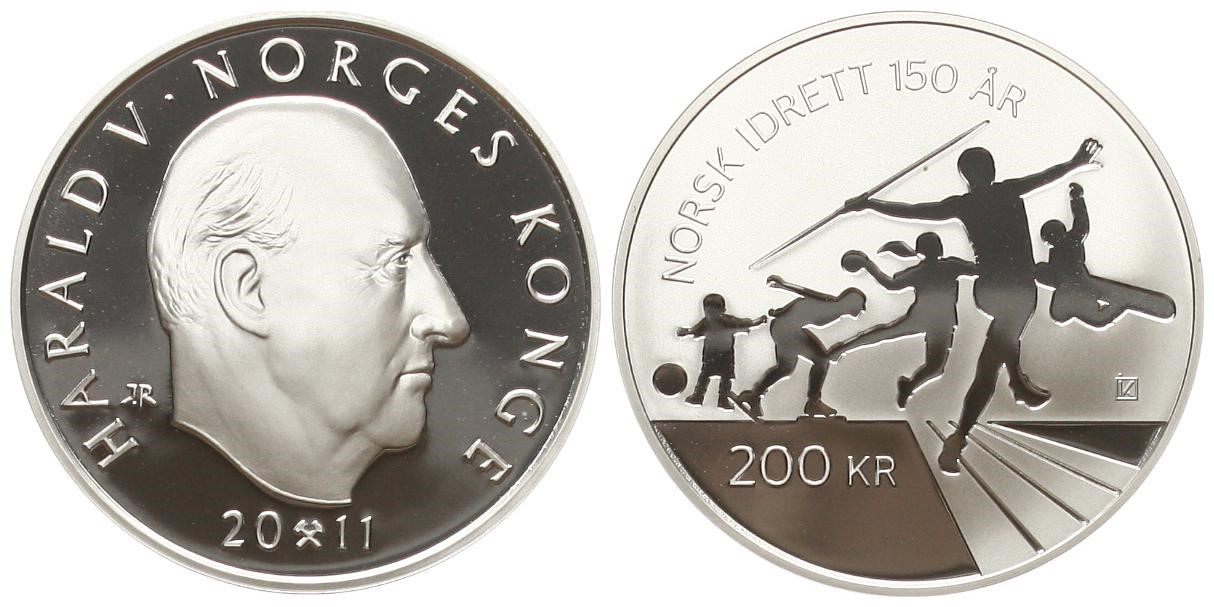  Norwegen: Harald V., 200 Kroner 2011, 1/2 Unze Feinsilber, SEHR SELTEN!   