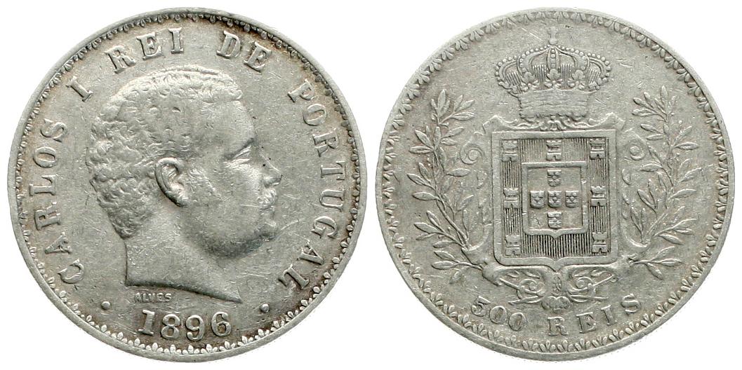  Portugal: Carlos I. 1889-1908,  500 Reis 1896, näheres unten!   
