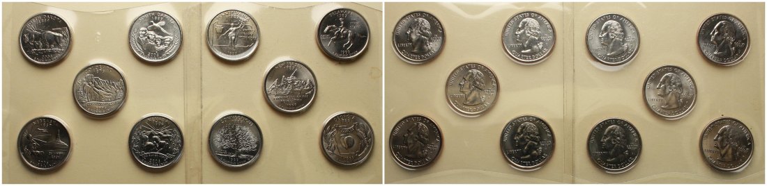  USA: Lot von 10 verschiedenen Quarter State-Dollars, je 5 x 1999 & 2006   