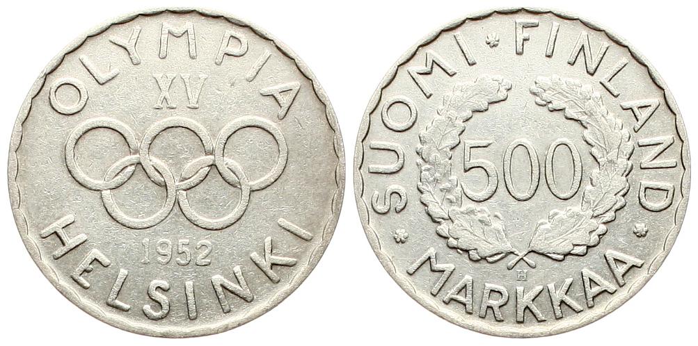  Finnland: 500 Markkaa 1952 H, Olympiade 1952 in Helsinki, vz   