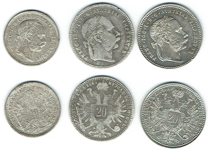  SZAIVERT KAISERREICH ÖSTERREICH FRANZ JOSEPH 20 KREUZER 10 KREUZER WIEN   