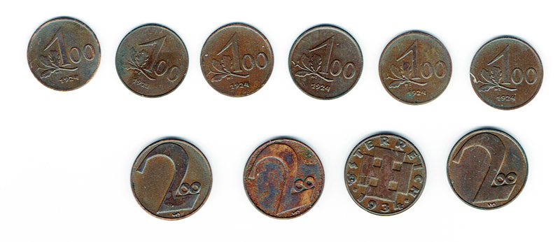  SZAIVERT 1. REPUBLIK ÖSTERREICH 100 KRONEN 200 KRONEN 1 UND 2 GROSCHEN   