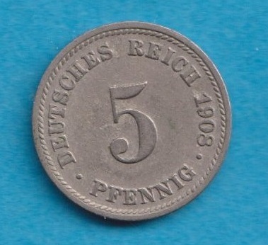  Kaiserreich 5 Pfennig 1908 D   