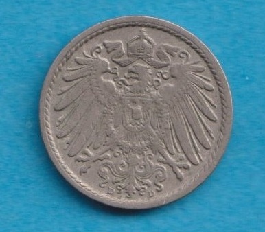  Kaiserreich 5 Pfennig 1908 D   
