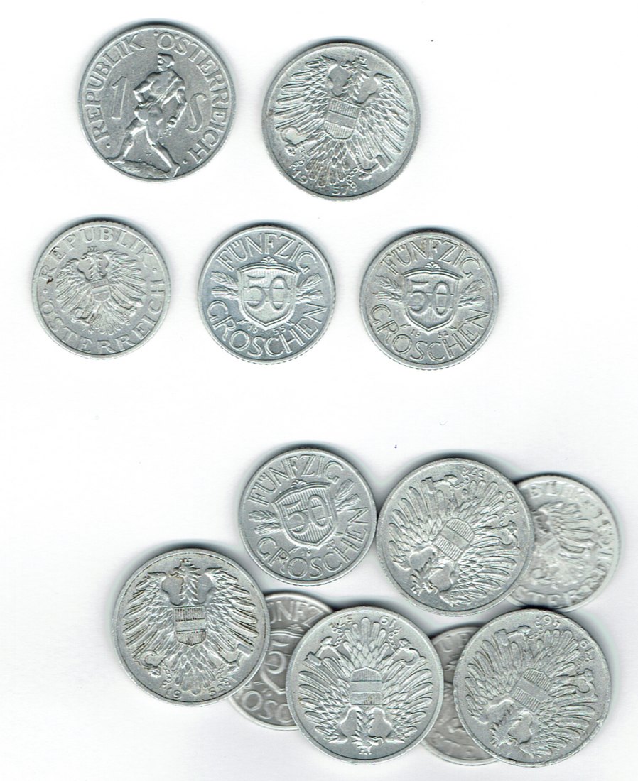  SZAIVERT GEMISCHTES LOT ÖSTERREICH 2. REPUBLIK 1 SCHILLING 50 GROSCHEN GROSSBRITANNIEN   
