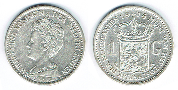 SZAIVERT NIEDERLANDE KÖNIGREICH WILHELMINA GULDEN 1914   