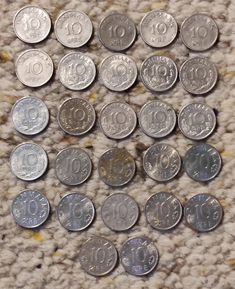  Set 029: Dänemark Münzlot mit 27 x 10 Öre, verschiedene Jahrgänge   