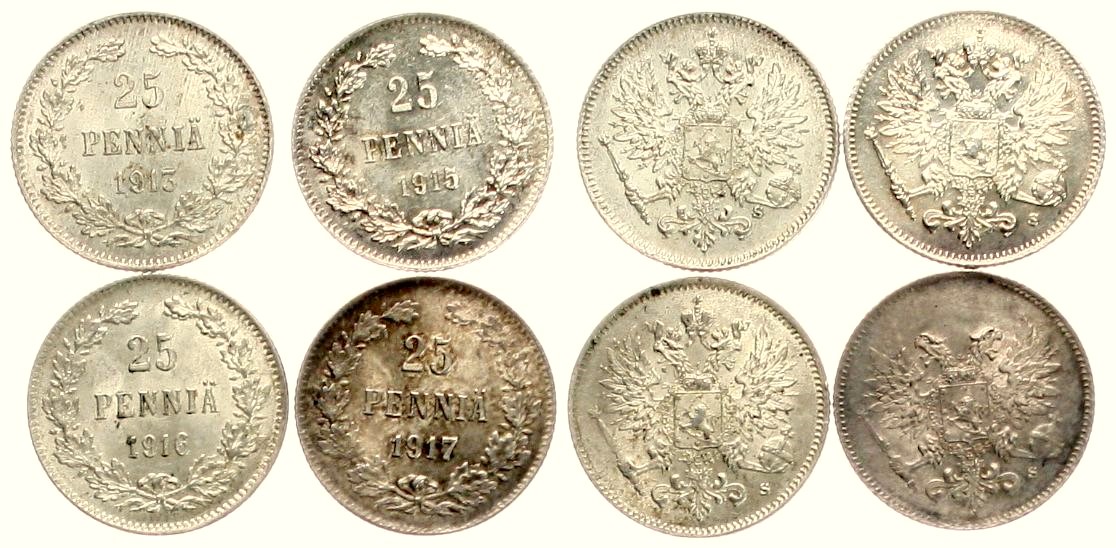  Finnland: Lot von 4 x 15 Penniä & 3 x 50 Penniä in Silber, näheres unten! TOP-ERHALTUNGEN!   