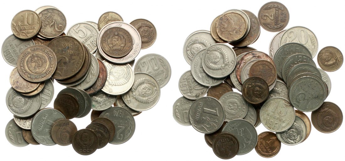  Russland/UDSSR: Interessantes Lot von 48 Kleinmünzen, viele verschiedene Jahre!   