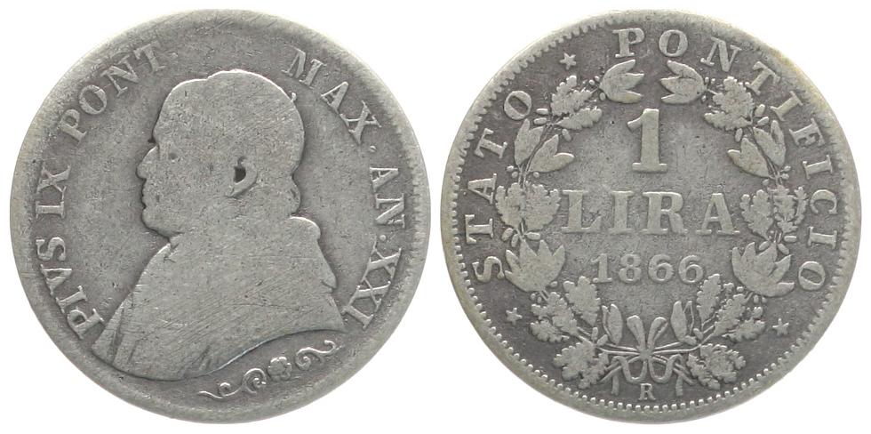  Vatikan: Pius IX,1 Lira 1866 R, Silber, siehe Bilder!   