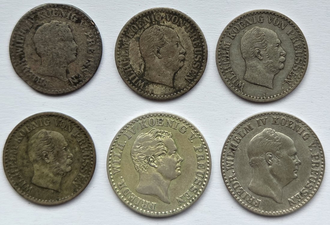  Preußen: Lot aus sechs verschiedenen Jahrgängen Silbergroschen   