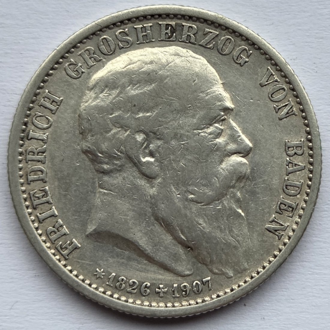  Kaiserreich: Baden, 2 Mark Friedrich I. auf den Tod 1907 (Jaeger 36)   