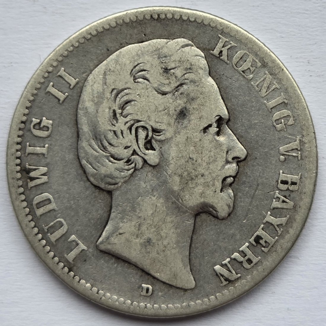  Kaiserreich: Bayern, 2 Mark Ludwig II. (Jaeger 41), 1876   