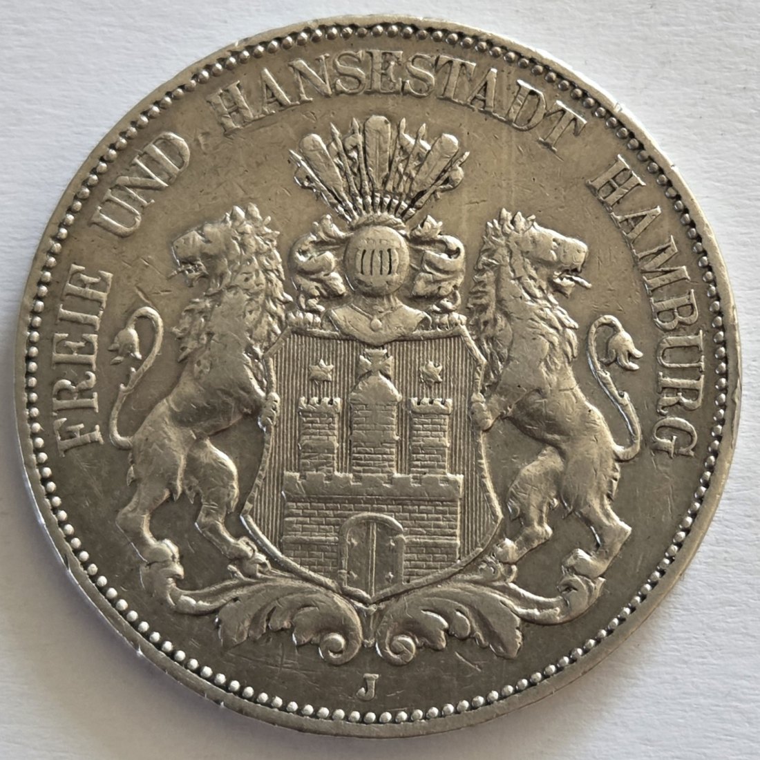  Kaiserreich: Hamburg, 5 Mark (Jaeger 65), 1902   