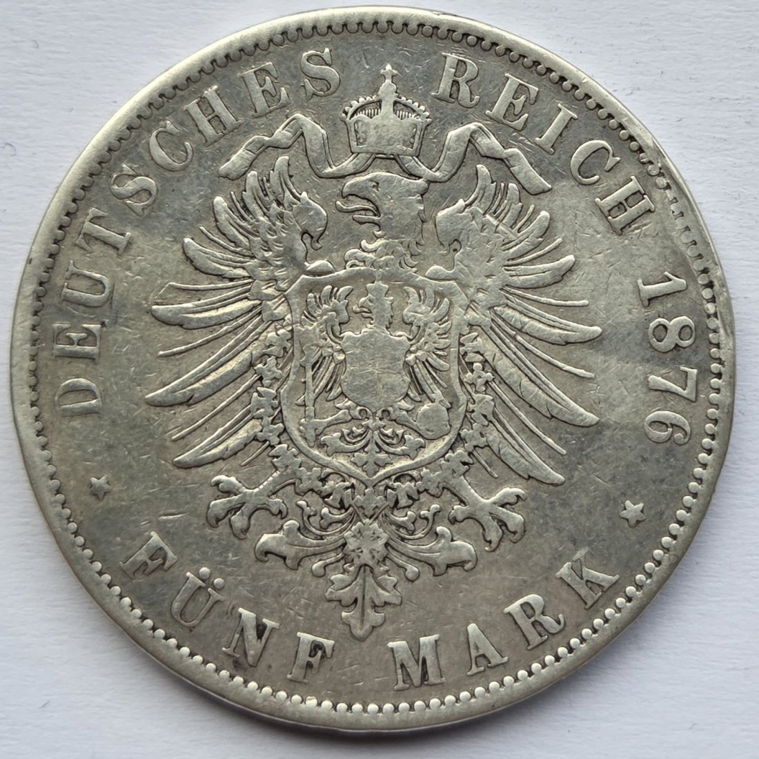  Kaiserreich: Hessen, 5 Mark Ludwig III. (Jaeger 67), 1876   