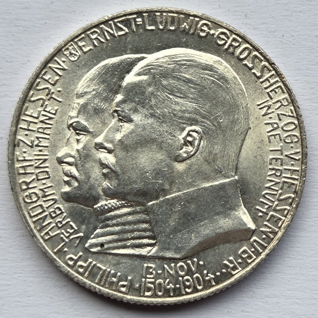  Kaiserreich: Hessen, 2 Mark Doppelportrait 1904 (Jaeger 74)   