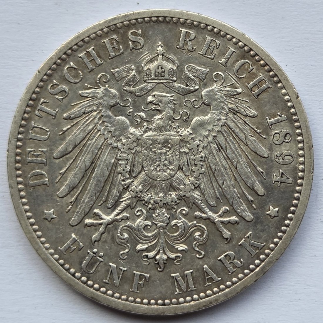  Kaiserreich: Preußen, 5 Mark Wilhelm II. (Jaeger 104), 1894   