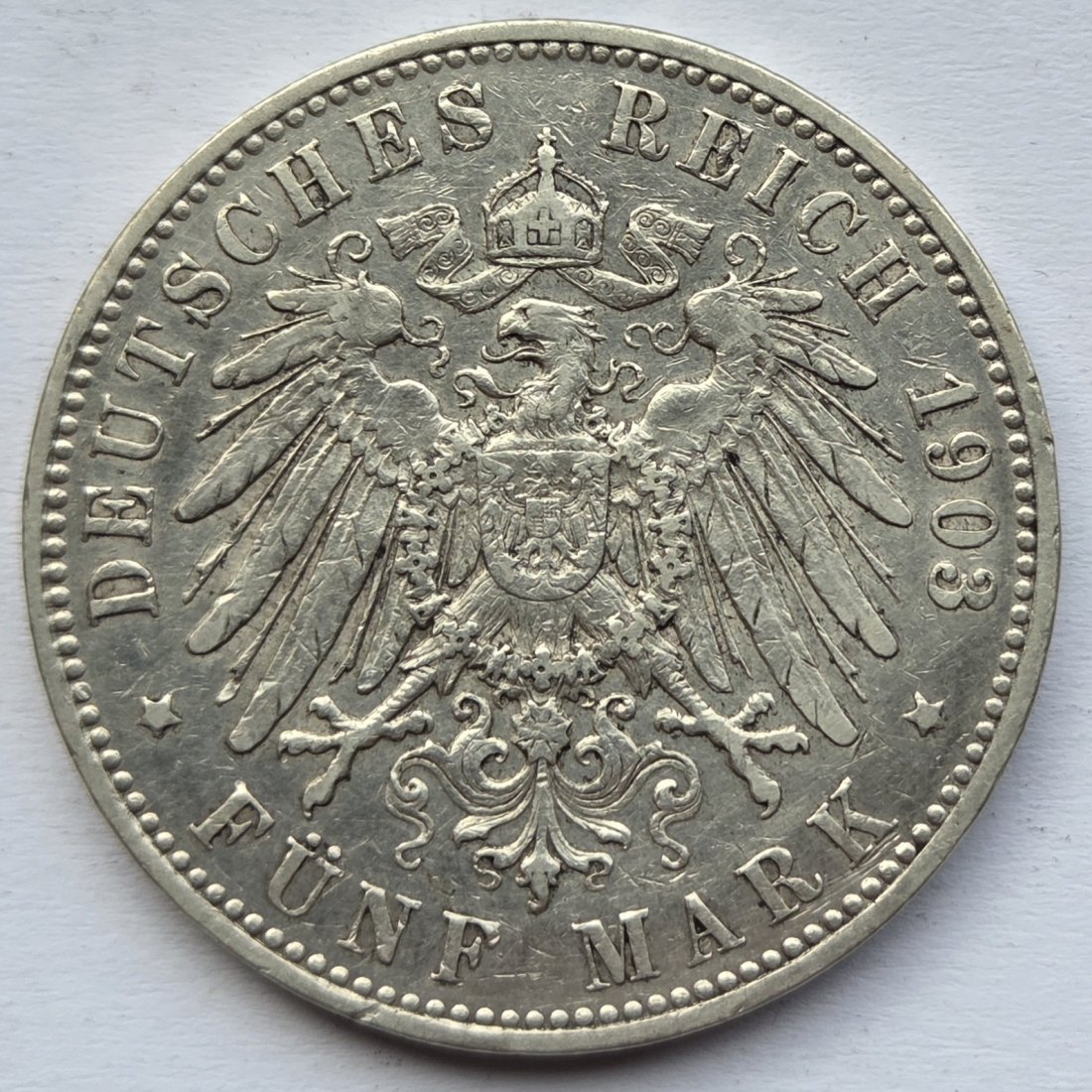 Kaiserreich: Preußen, 5 Mark Wilhelm II. (Jaeger 104), 1903   