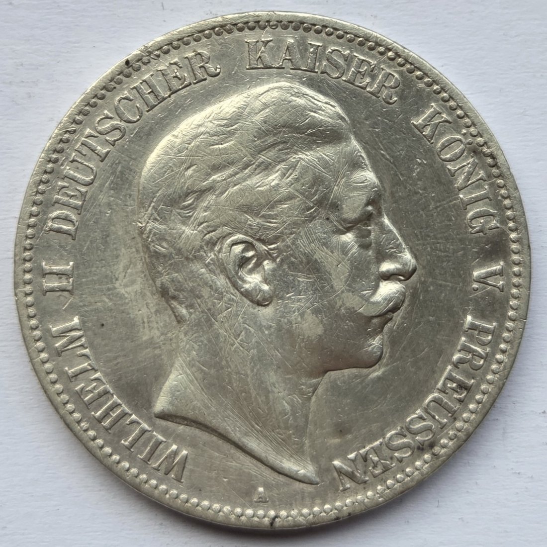  Kaiserreich: Preußen, 5 Mark Wilhelm II. (Jaeger 104), 1907   