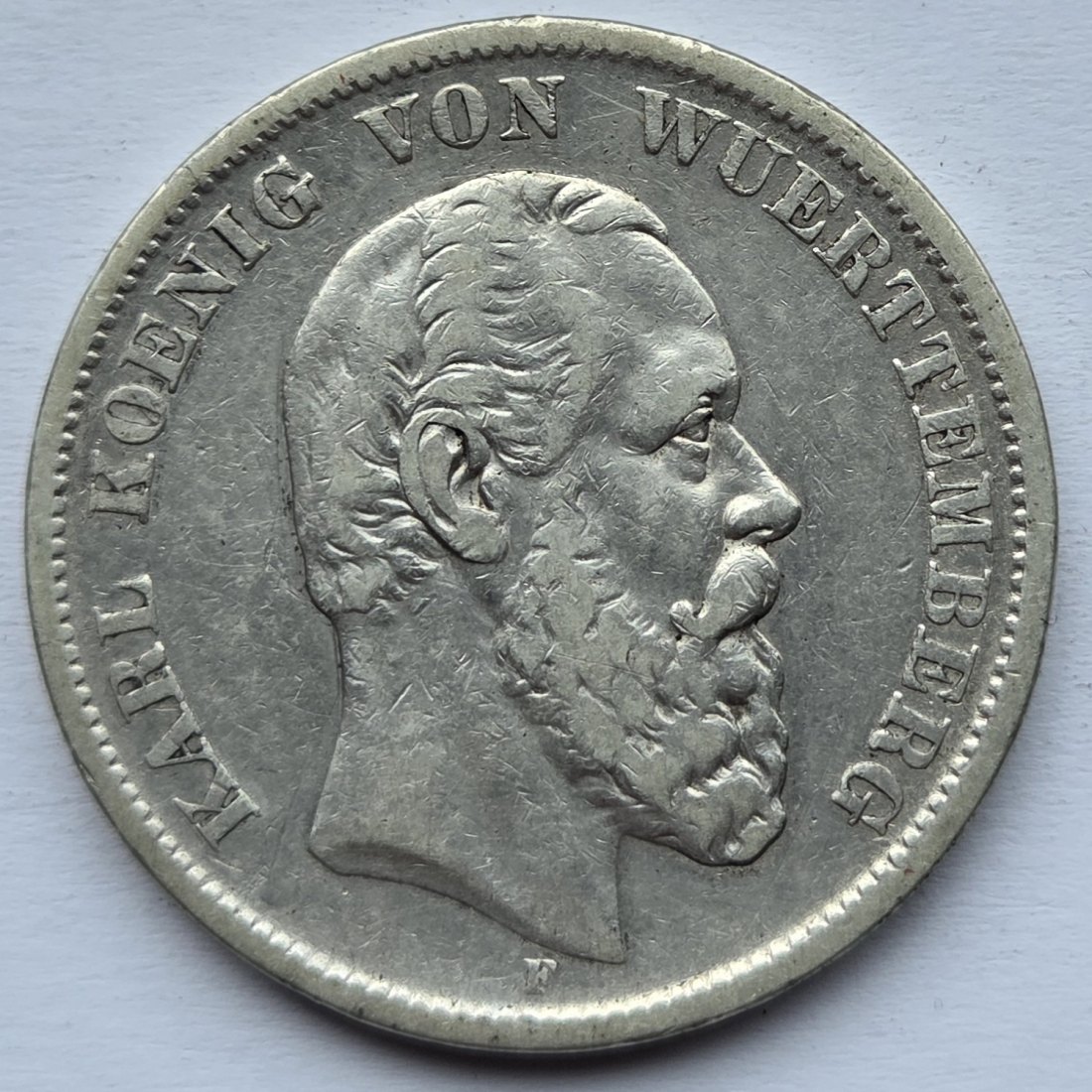  Kaiserreich: Württemberg, 5 Mark Karl (Jaeger 173), 1876   