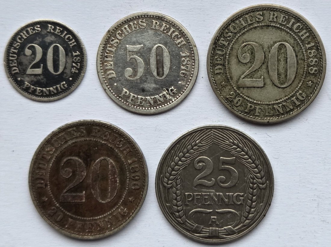 Kaiserreich: Lot aus fünf verschiedenen Kleinmünzen   