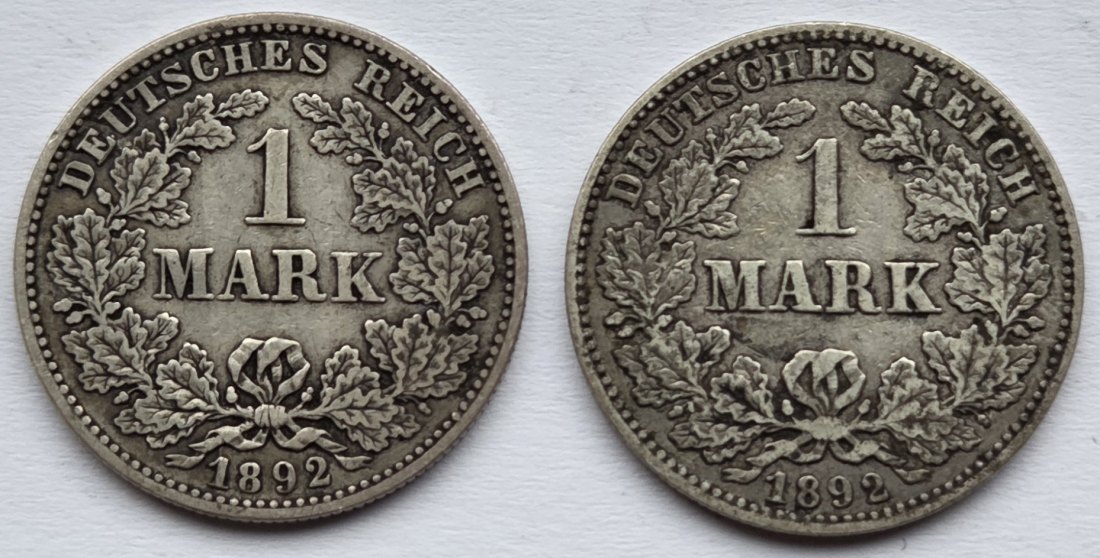  Kaiserreich: 2 x 1 Mark 1892 E + J   
