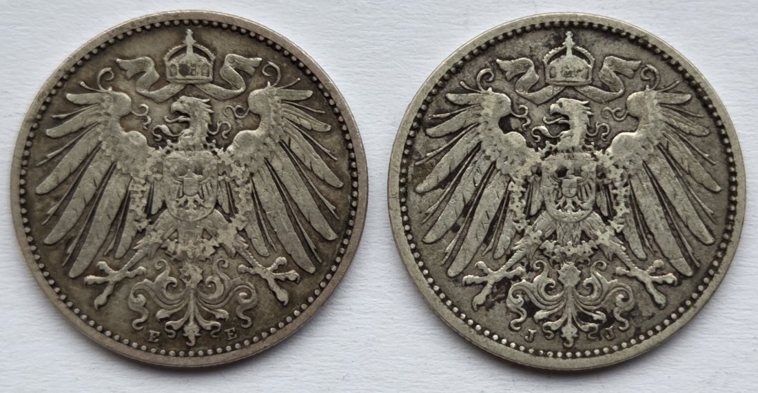  Kaiserreich: 2 x 1 Mark 1892 E + J   