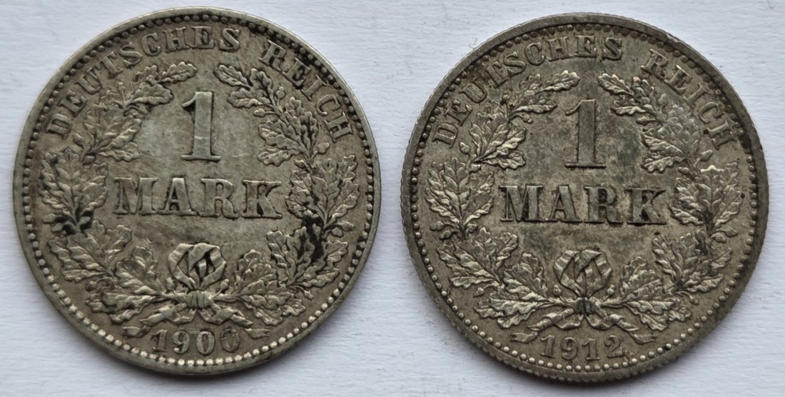  Kaiserreich: 2 x 1 Mark 1900 J + 1912 J   