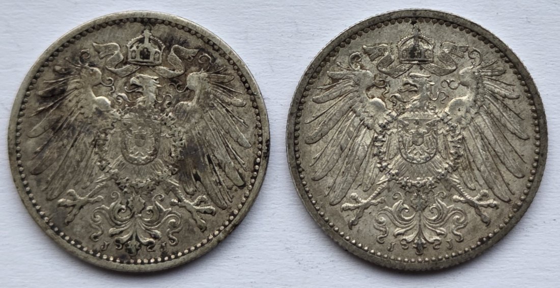  Kaiserreich: 2 x 1 Mark 1900 J + 1912 J   