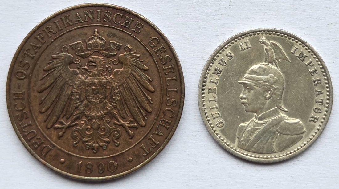  Deutsch-Ostafrika: 1/4 Rupie 1891, dazu noch 1 Paisa 1890   