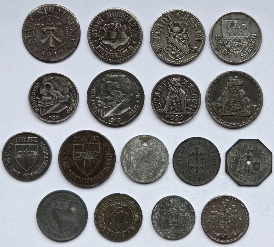  Notgeld: Lot aus 17 verschiedenen Münzen   