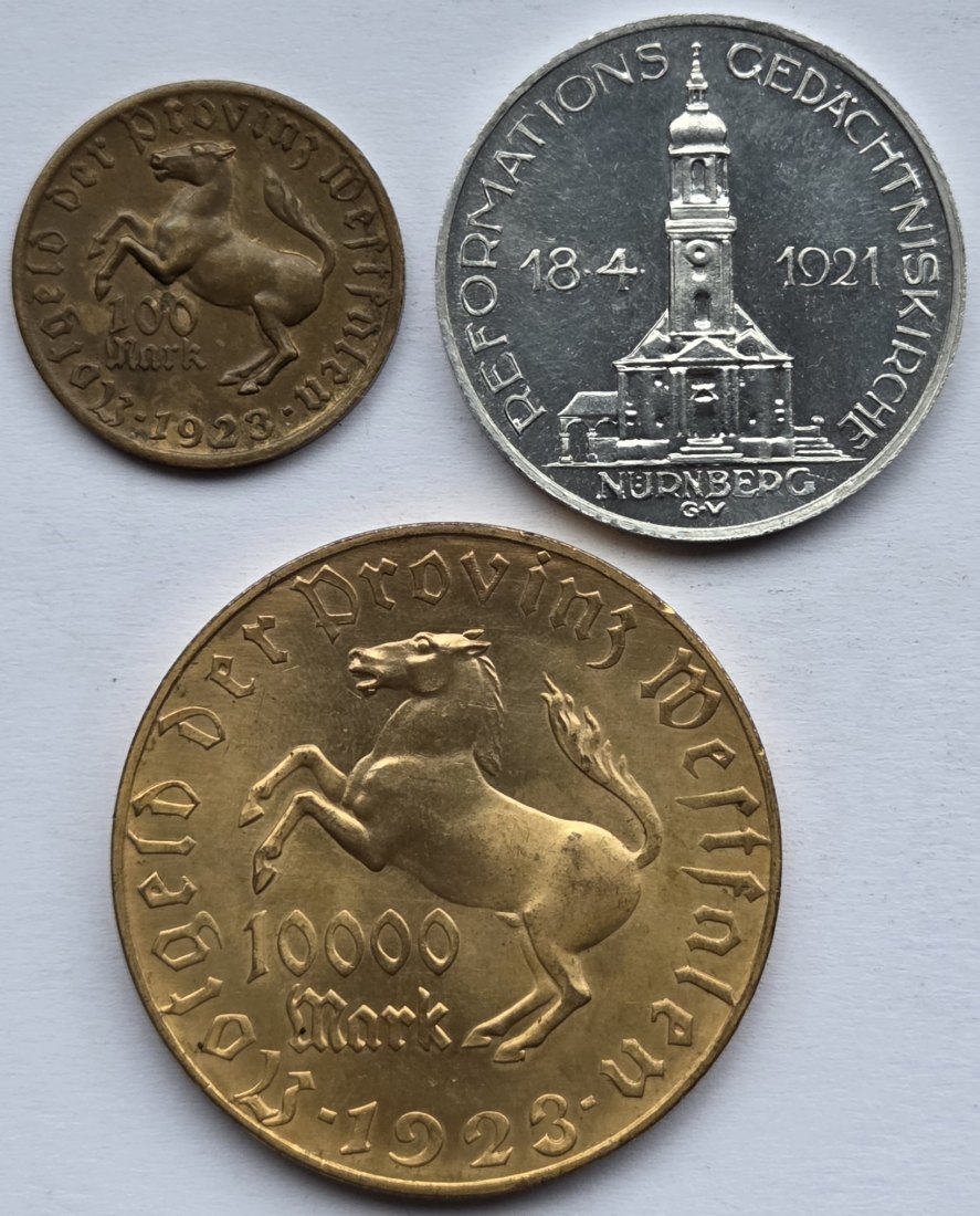  Notgeld: Zwei Notmünzen Westfalen + eine Medaille   