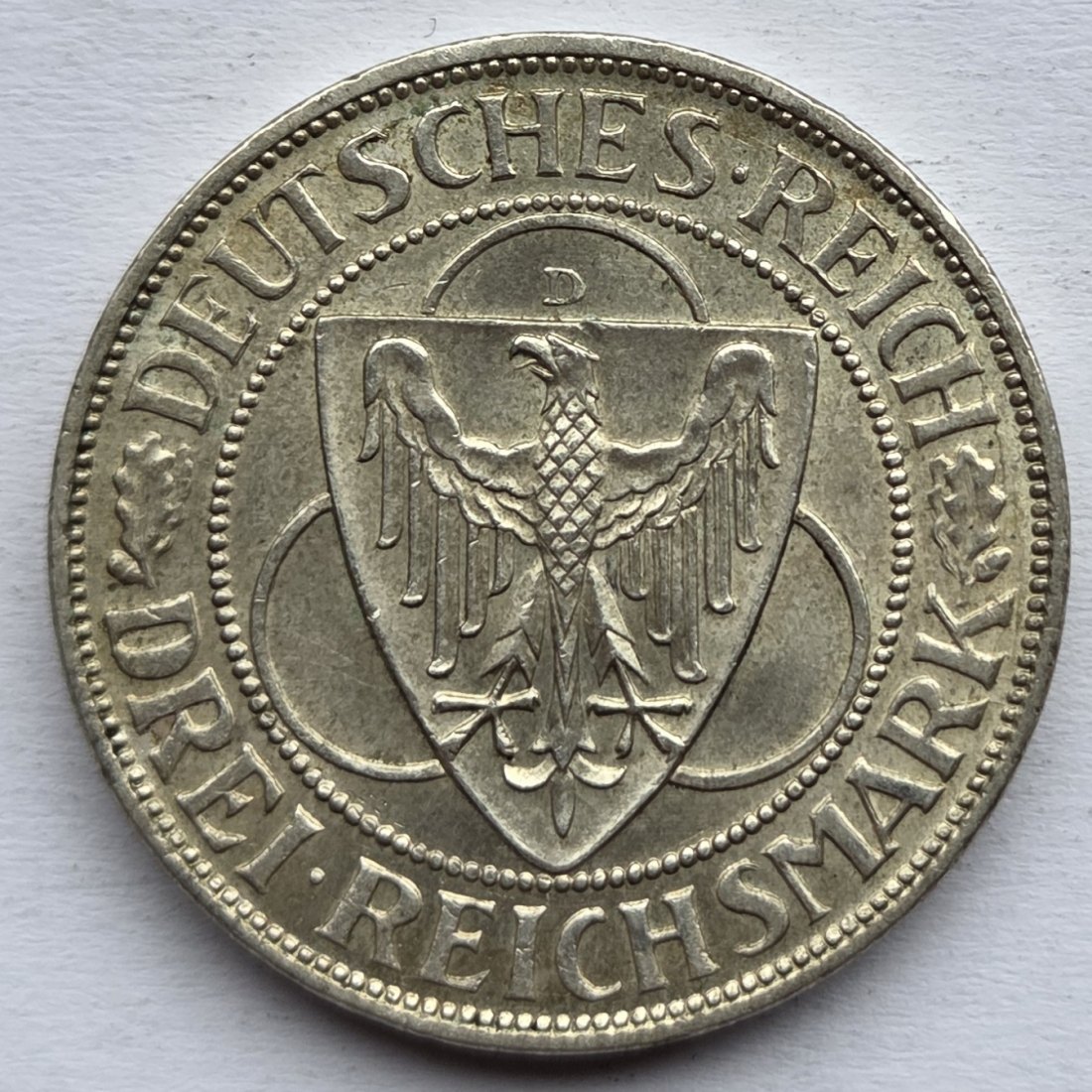  Weimarer Republik: 3 Mark Rheinlandräumung (Jaeger 345), 1930 D   