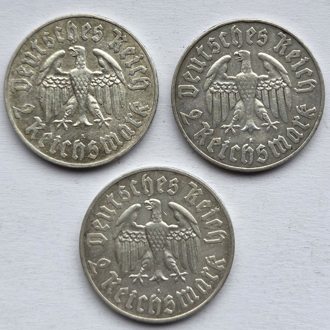  Deutsches Reich: 2 Mark Luther (Jaeger 352), 1933 A, 3 Stück   