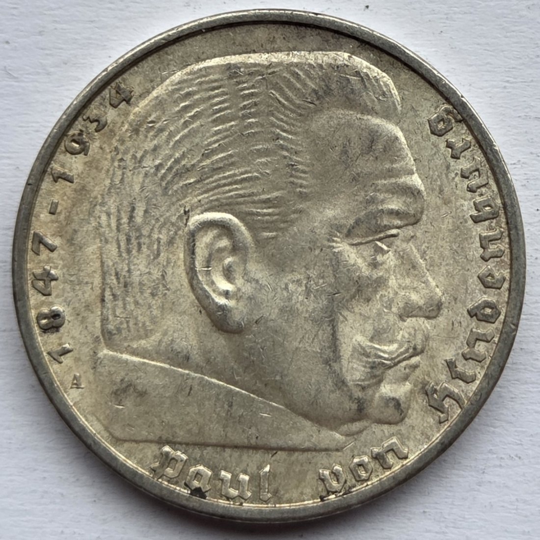  Deutsches Reich: 5 Mark Hindenburg (Jaeger 360), 1936 A, Top-Erhaltung   