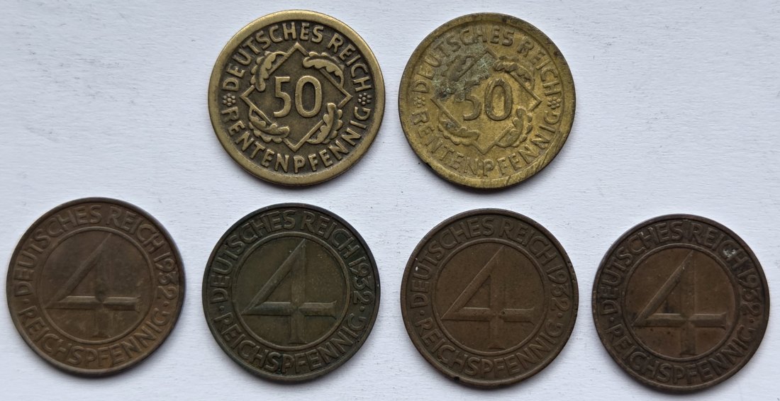  Weimarer Republik: Lot aus sechs Kleinmünzen   