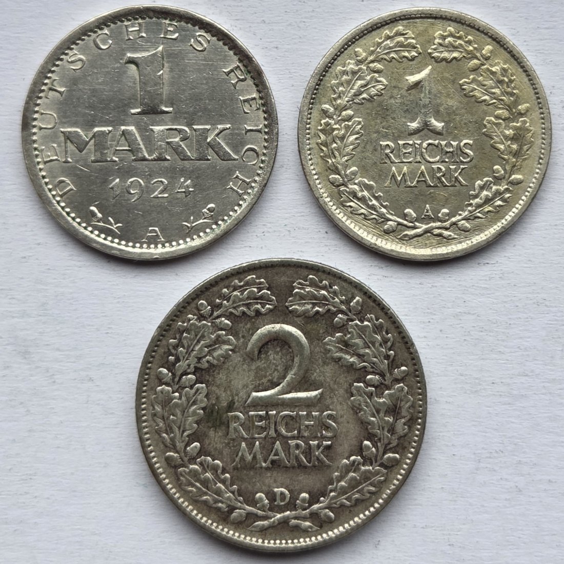  Weimarer Republik: Lot aus drei Silberkleinmünzen, zusammen 10 g Feinsilber   