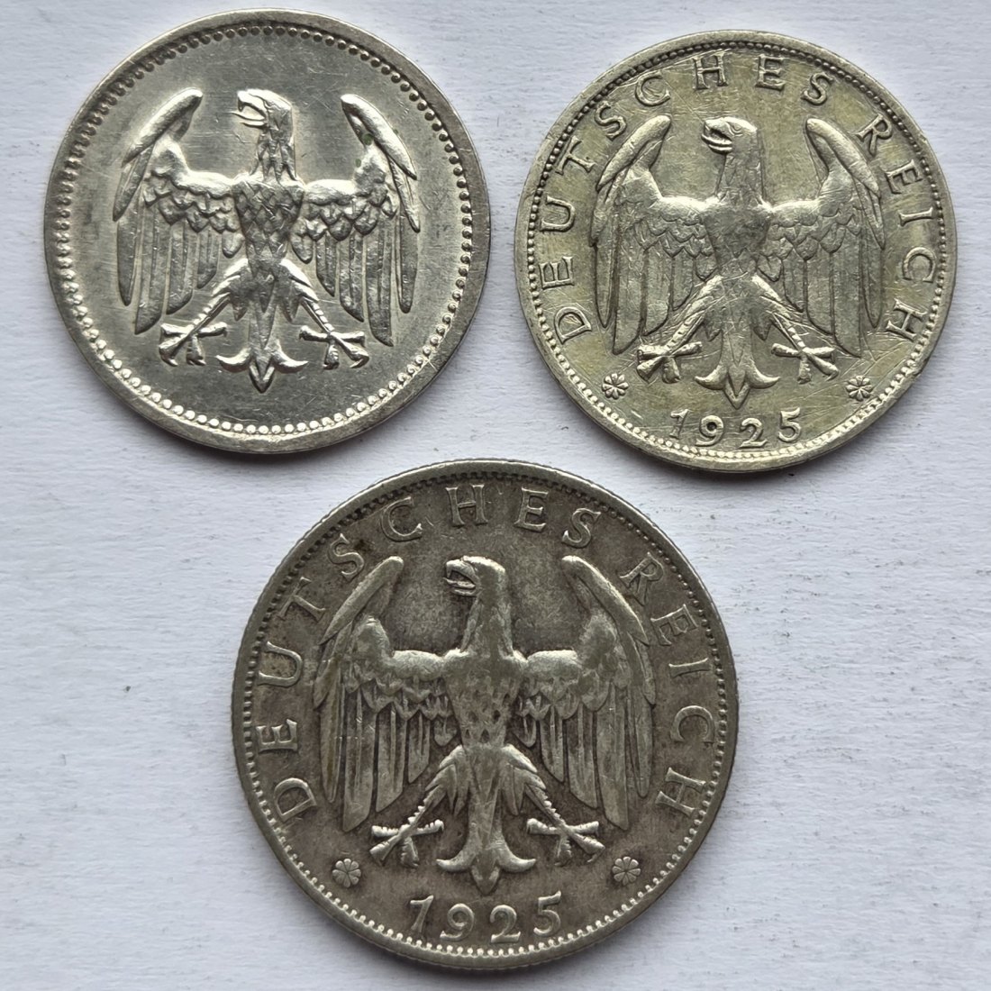  Weimarer Republik: Lot aus drei Silberkleinmünzen, zusammen 10 g Feinsilber   