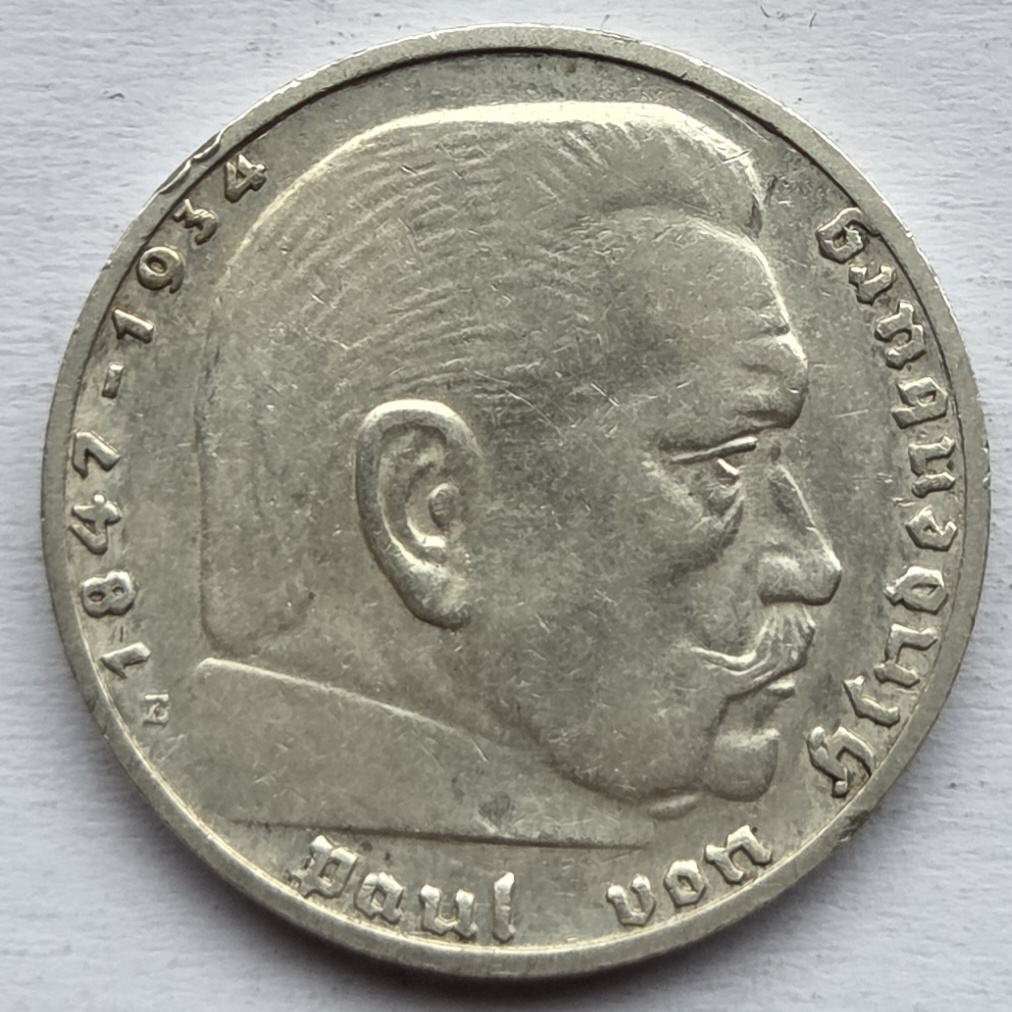  Deutsches Reich: 2 Mark Hindenburg 1939 E   