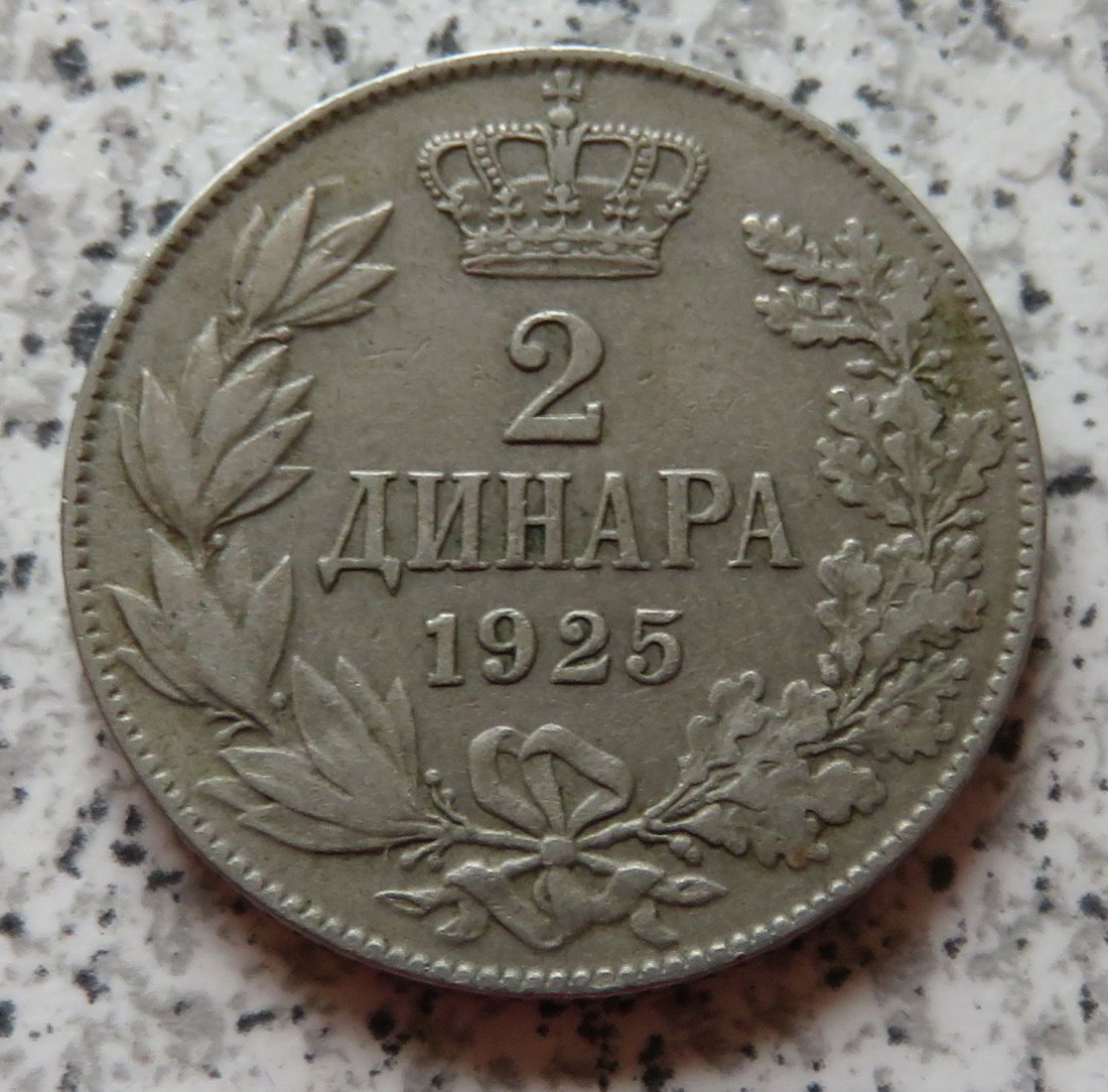  Königreich Serbien, Kroatien und Slowenien 2 Dinar 1925, Brüssel Belgien (kein Münzzeichen)   