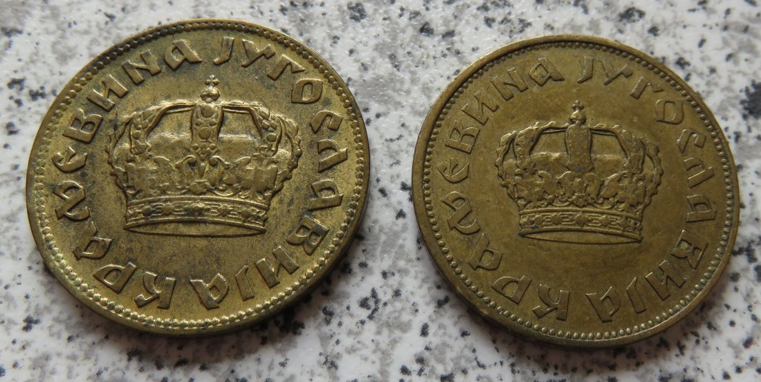  Königreich Jugoslawien 2 Dinar 1938, große und kleine Krone, KM 20 und 21   