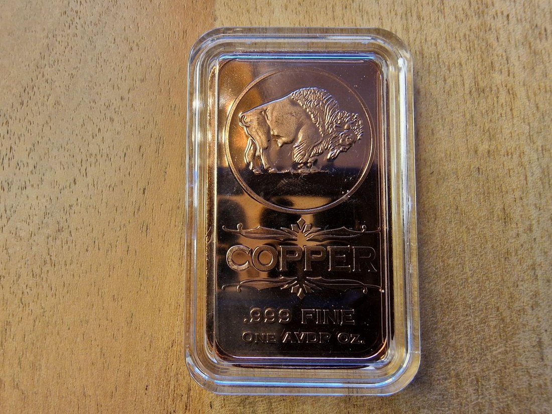  Kupferbarren American Buffalo 1 oz (AVDP) mit einem Kupfergehalt von .999   