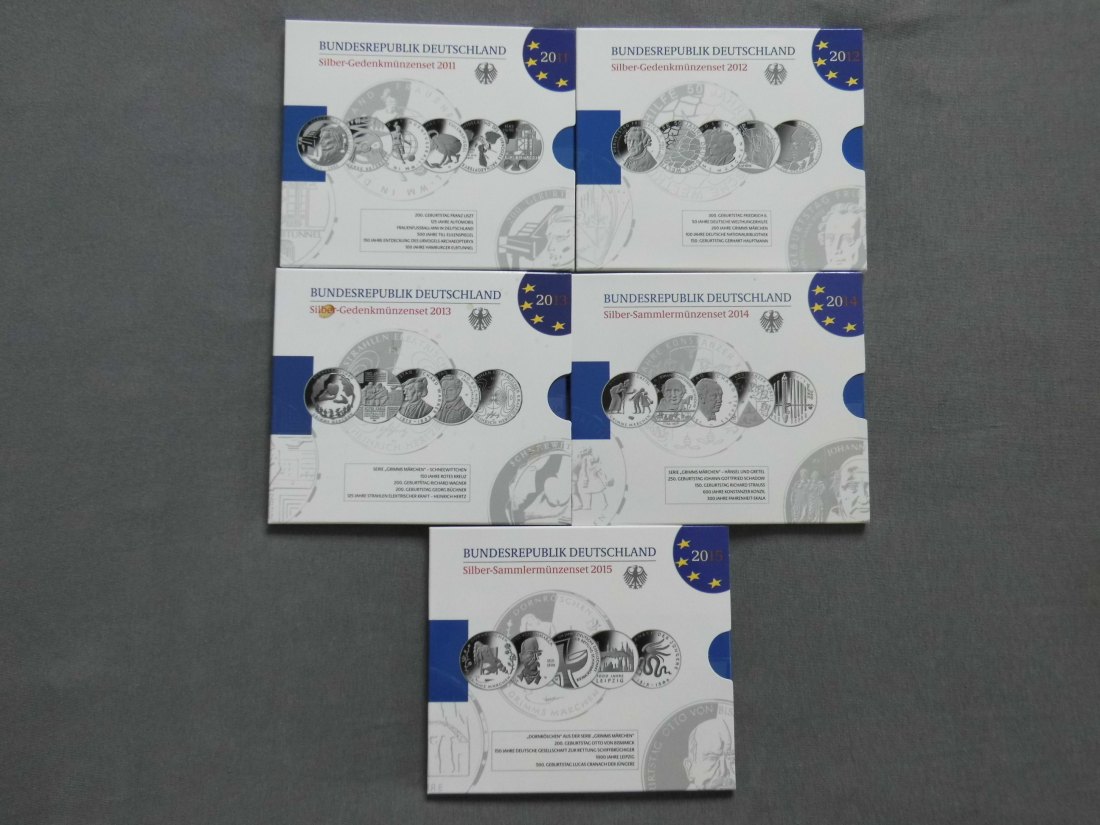  BRD 26x 10 € in 5 Silber-Gedenkmünzenset 2011-2015 alle in Spiegelglanz   