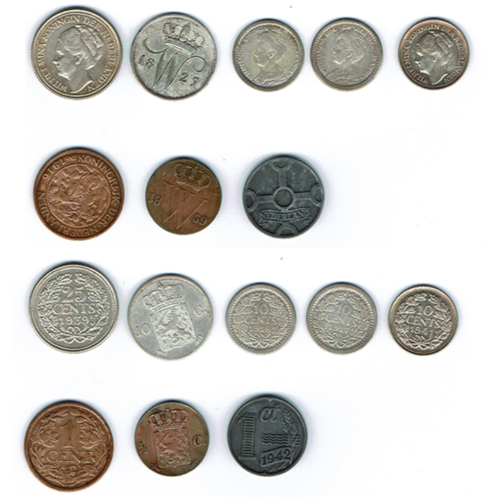  SZAIVERT NIEDERLANDE KÖNIGREICH LOT 8 KLEINMÜNZEN 25 CENTS 10 CENTS 1 CENT 1/2 CENT   