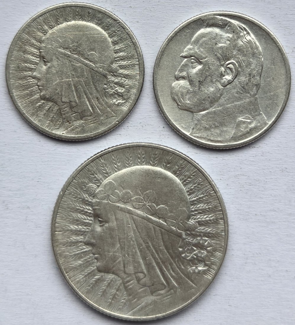  Polen: Lot aus drei Silbermünzen, zusammen 14,85 g Feinsilber   